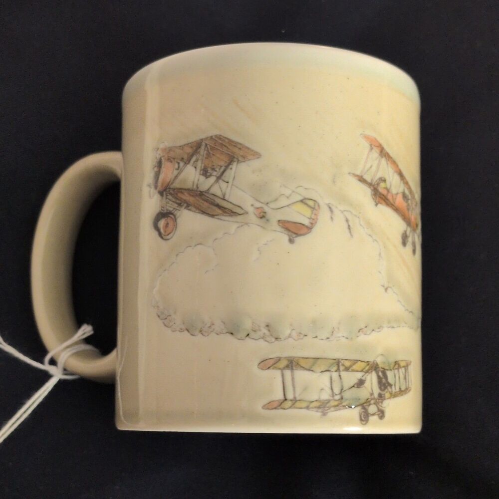 Otagiri Ceramic Mug Vintage 80s Airplane Design Painted Transportation Theme